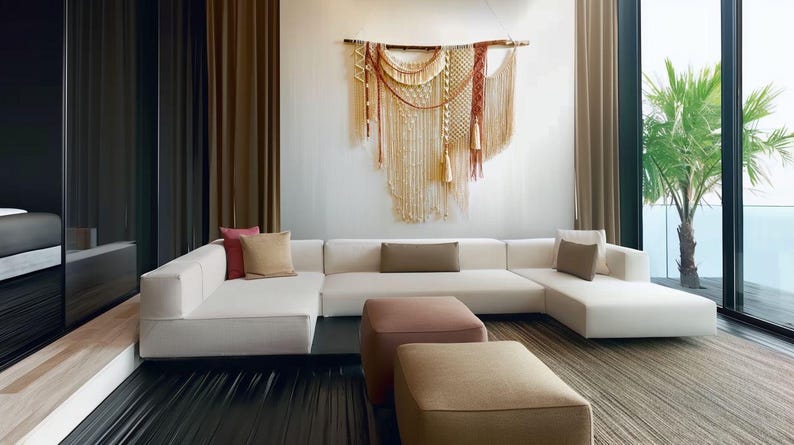 Large Macrame Wall Hanging: Boho Woven Cotton Tapestry with Tassels image 8