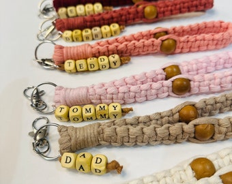 Personalized Macrame Keychain with Name Beads: Handmade Boho Keyring