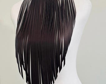 Turquoise Tassel Leather Fringe Necklace - Bold Statement Black Cord Choker | Boho Bib Layered Choker