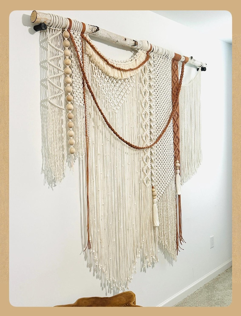 Large Macrame Wall Hanging: Boho Woven Cotton Tapestry with Tassels image 16