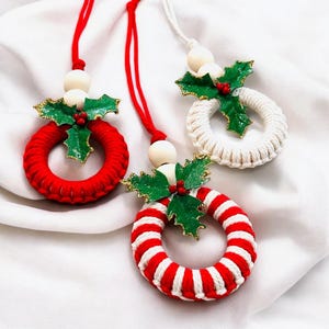 Macrame Christmas Ornaments: Boho Mini Wreath Set