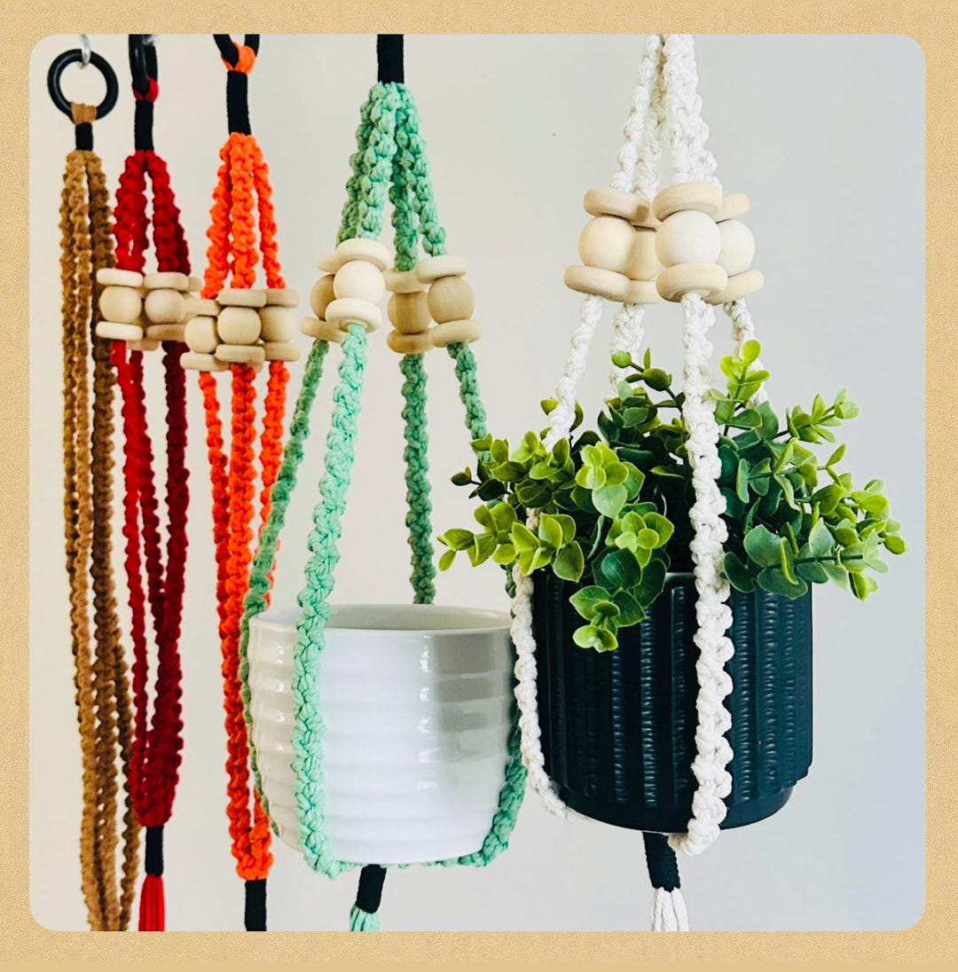 Handmade Macrame Plant Hanger | Boho Home Decor With Wooden Beads - Etsy