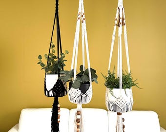 Boho Macrame Plant Hanger: Beaded Tassel, Indoor Outdoor Decor