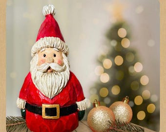Resin Santa Figurine with Christmas Tree & Wreath - Rustic Holiday Decor