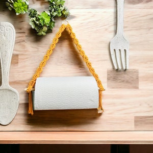 Handmade Boho Macrame Paper Towel Holder: Cotton Rope Kitchen Rack