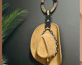 Rustic Horseshoe Cowboy Hat Holder: Handmade Macrame Western Decor