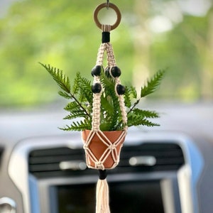 Boho Car Accessories, Car Plant Hanger, Mini Macrame Faux