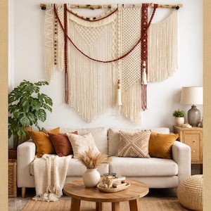 Large Macrame Wall Hanging: Boho Woven Cotton Tapestry with Tassels image 9