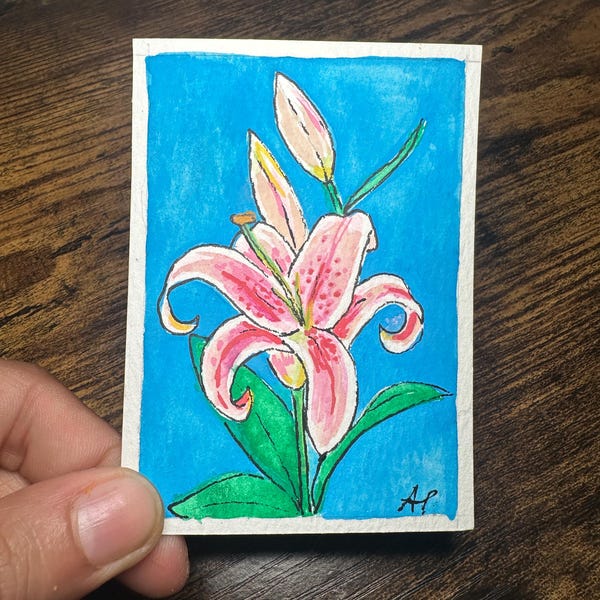 Handgemalte Lilie ACEO Miniatur Kunstwerk (Original Kunstkarte)