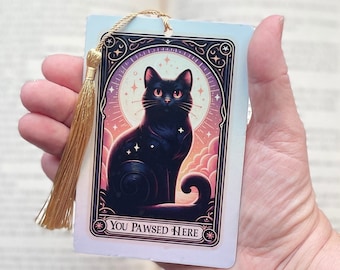 Cat Tarot card Bookmark, holographic bookmark, cat lover gift, Booktok Bookmark, Bookish Gifts for Readers, Handmade Bookmark, cat gift