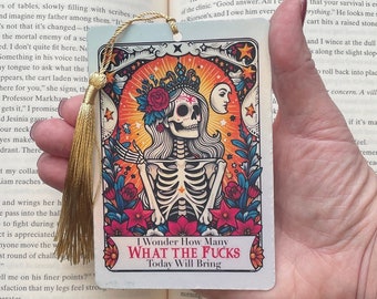 What the fucks Tarot card Bookmark, holographic bookmark, Gothic Bookmark, Booktok Bookmark, Bookish Gifts for Readers, Handmade Bookmark