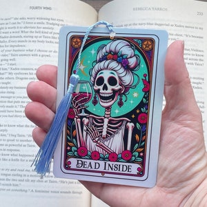 Dead inside Tarot card Bookmark, holographic bookmark, Gothic Bookmark, Booktok Bookmark, Bookish Gifts for Readers, Handmade Bookmark