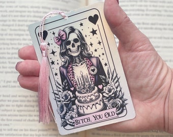 Bitch you old  Tarot card Bookmark, holographic bookmark, Gothic Bookmark, Booktok Bookmark, Bookish Gifts for Readers, Handmade Bookmark