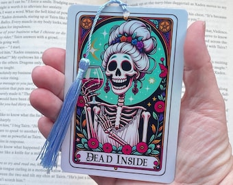 Dead inside Tarot card Bookmark, holographic bookmark, Gothic Bookmark, Booktok Bookmark, Bookish Gifts for Readers, Handmade Bookmark