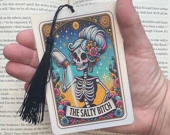 Salty Bitch Tarot card Bookmark, holographic bookmark, Gothic Bookmark, Booktok Bookmark, Bookish Gifts for Readers, Handmade Bookmark