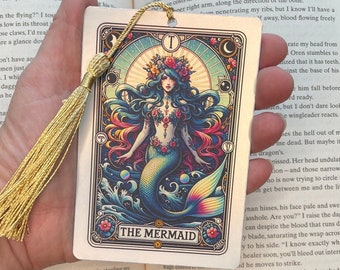 Mermaid Tarot card Bookmark, holographic bookmark, Gothic Bookmark, Booktok Bookmark, Bookish Gifts for Readers, Handmade Bookmark,