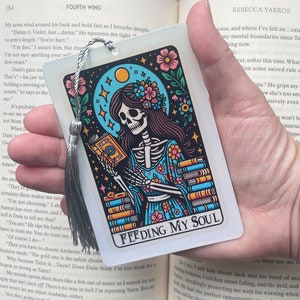 Feeding my Soul Tarot card Bookmark, holographic bookmark, Gothic Bookmark, Booktok Bookmark, Bookish Gifts for Readers, Handmade Bookmark