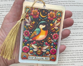 Don’t bug me Tarot card Bookmark, holographic bookmark, Gothic Bookmark, Booktok Bookmark, Bookish Gifts for Readers, Handmade Bookmark