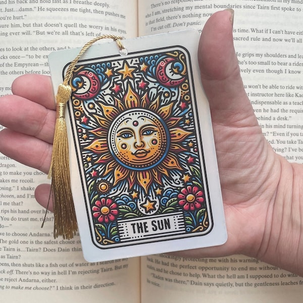 The sun Tarot card Bookmark, holographic bookmark, Gothic Bookmark, Booktok Bookmark, Bookish Gifts for Readers, Handmade Bookmark,