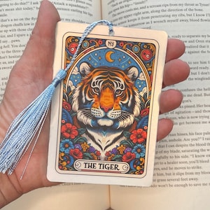 Tiger Tarot card Bookmark, holographic bookmark, Gothic Bookmark, Booktok Bookmark, Bookish Gifts for Readers, Handmade Bookmark, Tiger love