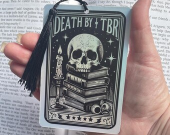 Death by TBR Tarot card Bookmark, holographic bookmark, Gothic Bookmark, Booktok Bookmark, Bookish Gifts for Readers, Handmade Bookmark