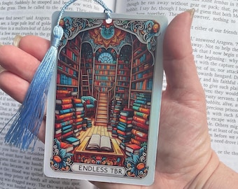 Endless TBR Tarot card Bookmark, holographic bookmark, Gothic Bookmark, Booktok Bookmark, Bookish Gifts for Readers, Handmade Bookmark