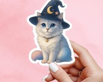 Witch cat Book Sticker, witch Sticker, gothic sticker, Fantasy Bookish Merch, Book Lover Gift, Kindle Stickers, black cat sticker, cat lover