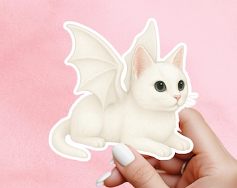 White cat Sticker, Witch Sticker, gothic sticker, Fantasy sticker, Halloween sticker, creepy cat sticker, cute sticker for Halloween