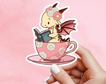 Dragon Book Sticker, dragon sticker, Fantasy Bookish Merch, fantasy sticker, Book Lover Gift, Kindle Stickers, Reading Lover, cute dragon