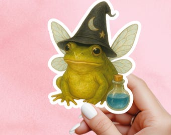 Frog Sticker, frog wizard Art, fantasy sticker, nature sticker, wizard frog sticker, water bottle sticker, fairytale sticker, wizard sticker