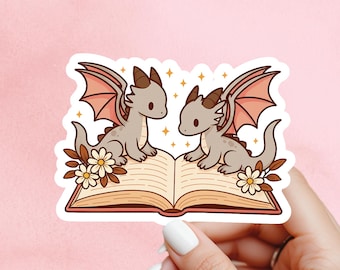 Dragon Book Sticker, Cute Vinyl Sticker, Fantasy Bookish Merch, Book Lover Gift, e-reader Kindle Stickers, Reading Lover, Booktok