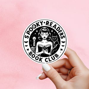 Spooky readers book club sticker, Black cat sticker, Halloween sticker, spooky sticker, book sticker, kindle sticker, bookish sticker,