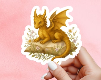 Golden Dragon Book Sticker, Cute Vinyl Sticker, Fantasy Bookish Merch, Book Lover Gift, e-reader Kindle Stickers, Reading Lover, Booktok