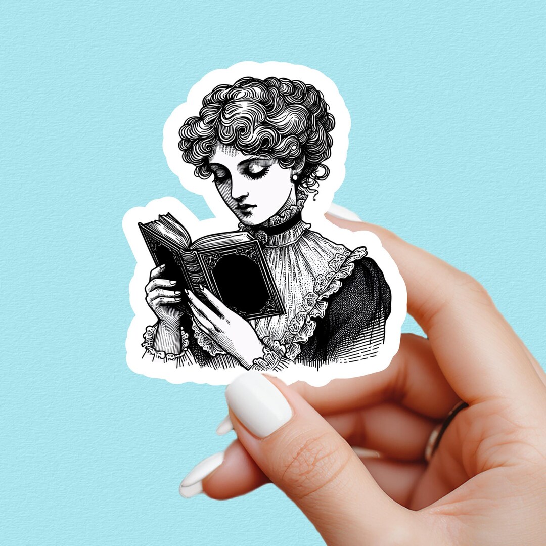 Vintage Woman Reading Sticker, Bookish Girlie Sticker, Kindle Sticker ...