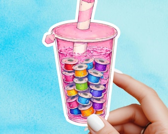 Boba with bobbins stickers, sewing machine sticker, crafter gift, gift for quilter
