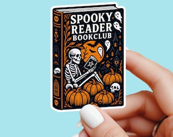 Spooky book sticker, Skeleton sticker, Halloween sticker, fall sticker, kindle sticker, gothic sticker, bookish sticker, spooky reader