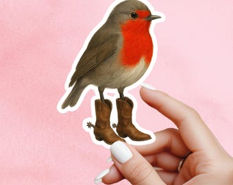 Cowboy robin Sticker, little bird sticker, Wildlife sticker, nature sticker, cowboy boots sticker, bird watcher sticker, woodland sticker