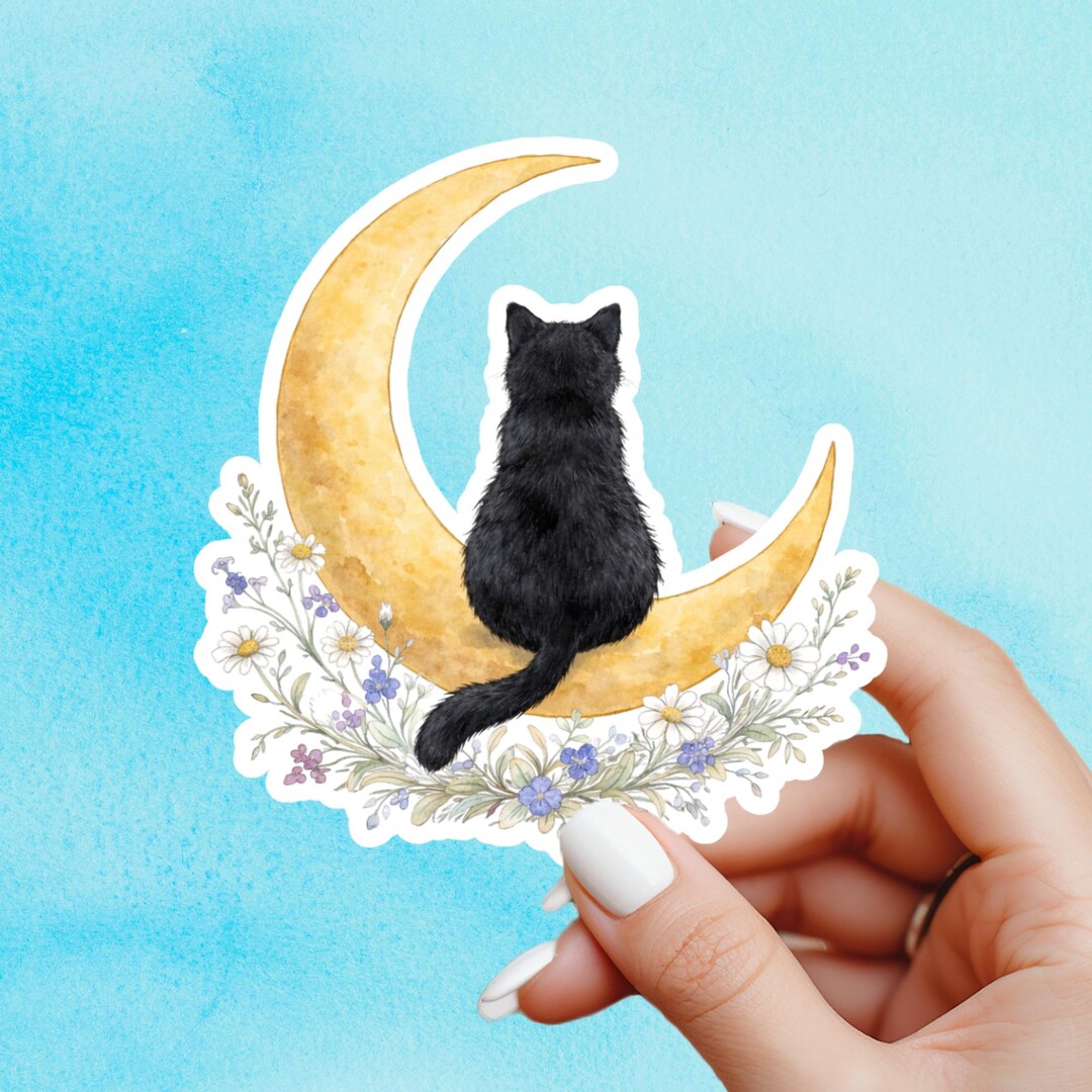 Cat Floral Sticker, Gothic Sticker, Black Ca Decal, Witchy Sticker ...