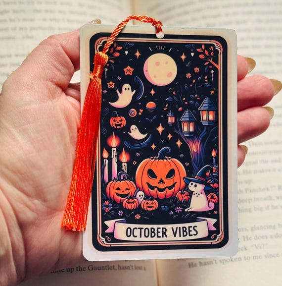 Halloween bookmark, fall bookmark, October vibe Bookmark, holographic bookmark, witch  Bookmark, Booktok Bookmark, Bookish Gifts for Readers