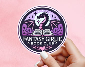 Fantasy girlie sticker, Reading sticker, Dragon Book Sticker, fantasy Sticker, Fantasy Bookish Merch, Kindle Stickers, fantasy book club