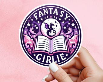 Fantasy girlie sticker, Reading sticker, Dragon Book Sticker, fantasy Sticker, Fantasy Bookish Merch, Kindle Stickers, fantasy book club