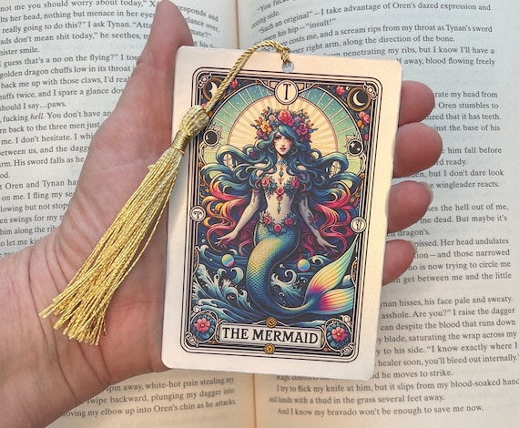Mermaid Tarot card Bookmark, holographic bookmark, Gothic Bookmark, Booktok Bookmark, Bookish Gifts for Readers, Handmade Bookmark,