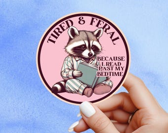 Racoon reading sticker, kindle sticker, book sticker, kindle sticker, bookish sticker, book stickers, stickers for kindle, racoon sticker