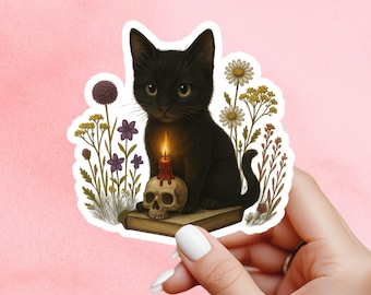 Black cat Book Sticker, witch Sticker, gothic sticker, Fantasy Bookish Merch, Book Lover Gift, Kindle Stickers, black cat sticker