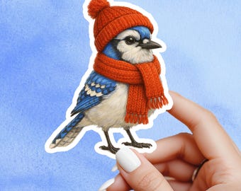 Blue Jay Sticker, little bird sticker, Wildlife sticker, nature sticker,  winter bird sticker,  cute blue jay sticker