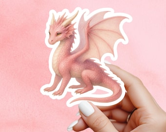 Pink Dragon Sticker, dragon Vinyl Sticker, Fantasy Bookish Merch, Book Lover Gift, e-reader Kindle Stickers, Reading Lover, Booktok