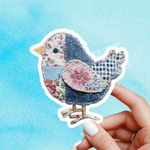 Patchwork bird sticker, sewing machine sticker, crafter gift, gift for quilter