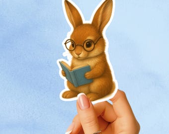 Rabbit reading sticker, Book lover sticker, rabbit sticker, kindle sticker, bookish sticker, book stickers, stickers for kindle, book merch,