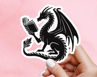 Dragon Sticker, book dragon Sticker, gothic sticker, Fantasy Bookish Merch, Book Lover Gift, e-reader Kindle Stickers, Reading Lover,