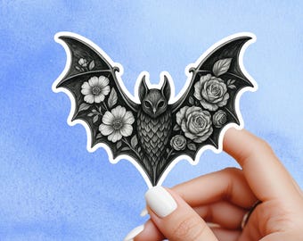 Bat floral sticker, Gothic Sticker, Dark Academia sticker, Dark Romance Theme for your water bottle, laptop sticker, kindle sticker, gothic